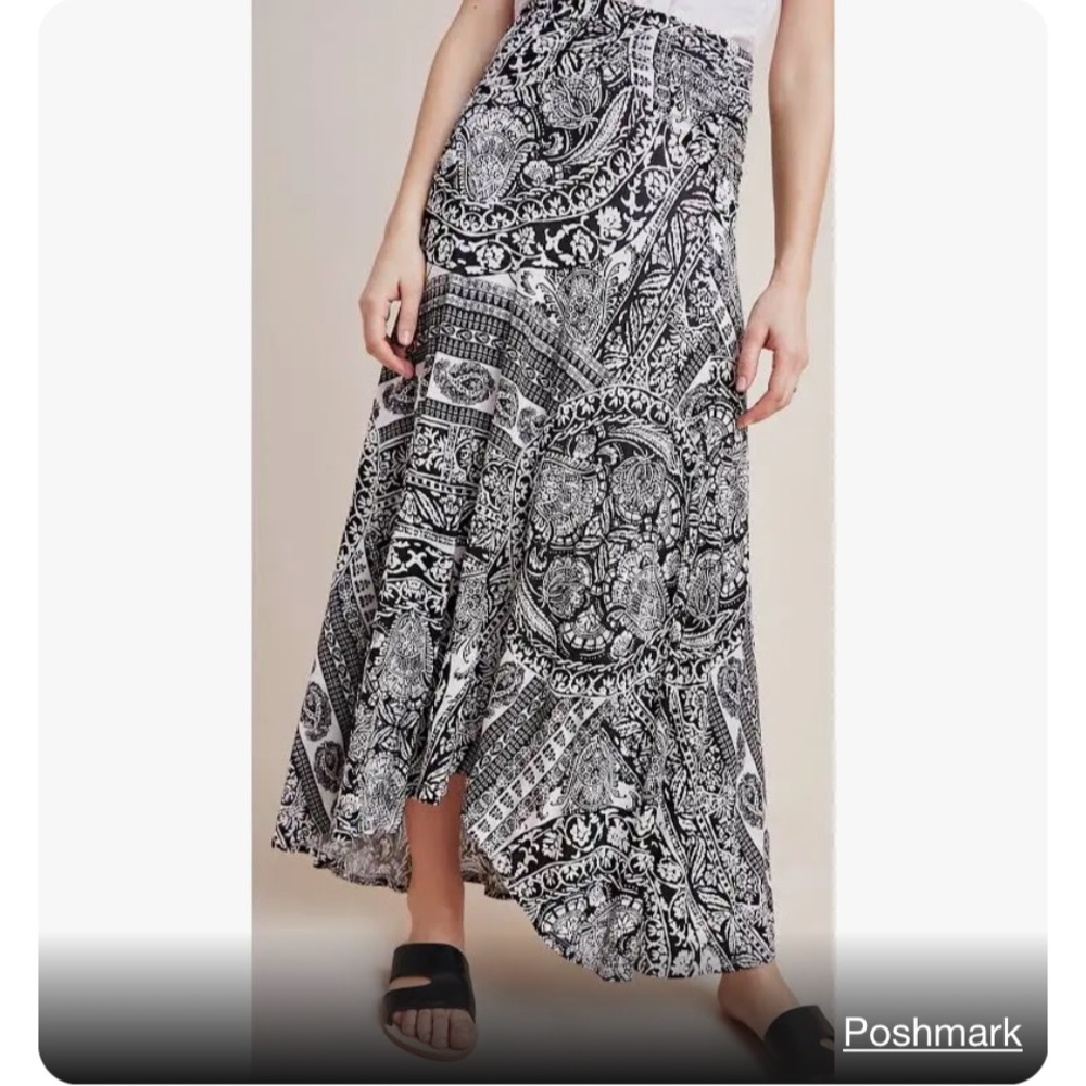 NWOT Maeve Issa Maxi black and white paisley skirt